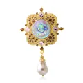 Vintage Victorian brooch with goddess cameo, purple crystals, and baroque pearl drop - Victorian Vintage Goddess (Beauty Head)