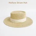 Cappello di paglia beige da donna con tesa larga, fiocco bianco e traforato - Cappello Beige Banda Beige (D-0006)