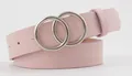 Modern pink leather waist belt for women featuring a double silver O-ring metal buckle - Pink