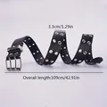 Ceinture punk en cuir noir à double œillets avec boucle argentée à deux griffes - Noir
