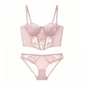Elegant pale pink lace bustier lingerie set with floral embroidery and satin detail - S / Pink