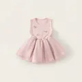 Ärmelloses rosa Kleinkindkleid mit Strickoberteil, Schleifen und Tüllrock - 80 / Rosa