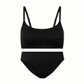 Conjunto de lencería negra sin costuras con sujetador de cuello redondo y braguita - XS / Negro