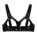 Sexy black faux leather cutout crop top with high-shine finish and wide straps - S / Black