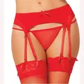 Ensemble de lingerie rouge en dentelle avec porte-jarretelles, string et bas résille - Taille unique / Rouge