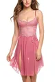 Detailweergave van het roze kanten lijfje en de transparante chiffon rok met een strik - S / Roze
