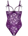 Detalle de body de encaje morado con lazos de satén y diseño de copas abiertas - S / Morado