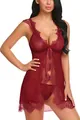 Nuisette sexy bordeaux grande taille en dentelle avec mesh transparent et nœud - M / Bordeaux