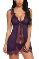 Nuisette sexy en dentelle violet foncé grande taille avec mesh transparent et finitions - M / Violet foncé