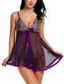 Set lingerie taglie forti viola con corpetto in pizzo e gonna in rete trasparente - M / Viola