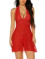Ensemble de lingerie en dentelle rouge avec nuisette dos nu et string assorti - S / Rouge