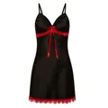 Sexy black satin chemise with red lace trim and a delicate bow tie detail - Black