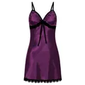 Deep purple satin chemise nightgown with delicate black lace trim and V-neckline - Purple