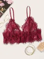 Canotta sexy in pizzo bordeaux con scollo a V profondo e spalline sottili regolabili - S / Rosso