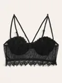 Reggiseno in pizzo nero stile francese con ricami floreali e spalline regolabili - XL / Nero