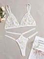 Ensemble lingerie en dentelle blanche brodée de marguerites avec design à lanières - S / Blanc