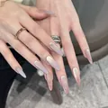 Rosa Katzenauge-Aufdrücknägel in langer Mandelform mit Farbverlauf und Glitzersteinen - Bs2226 Ist Elegant Und Raffiniert. / Tragbare Fingernägel 30 Stück/packung