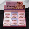 Set di 6 kit per unghie finte rosa nude con design French e finitura lucida - Tipo con Kit di Strumenti (TZ03)