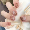 Translucent nude cat-eye press-on nails with glitter stars and cute bear designs - M / 10 Pcs/Bag (with Tool Kit) / Fiery Trees and Silver Flowers Style (BY2452)
