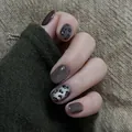 Detail of short coffin press-on nails with leopard print and brown glossy finish - Full Size 30 Pieces/Sheet / Deep Valley Style (BY1715)