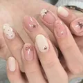 Short oval press-on nails with pink bow and star designs for a sweet aesthetic look - Bs2186 / Full Sizes (M/S/XS)#30 Pieces/Plate