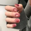 Short pink gradient cat-eye press-on nails with sparkling glitter and mirror finish - Boxed Set (Universal Size) / Pink Gradient Cat Eye