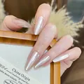Champagne pink pearl finish stiletto press-on nails with iridescent aurora effect - Glue Type / BZ1932 Cat Eye Peach