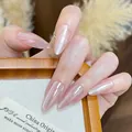 Lange Mandel-Press-on-Nägel mit schimmerndem Perlen-Aurora-Finish und rosa Farbverlauf - BZ1940 Katzenauge Zigarre