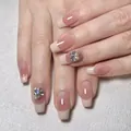 Rosa Ombré French Nails zum Aufkleben mit weißen Spitzen und großen Glitzersteinen - Großer Diamant Milchweiß (BY1170) / Kleber-Typ