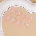 Uñas postizas para pies rosa claro brillante con purpurina y detalles de gemas iridiscentes - Estilo Pegamento de Fototerapia (ZF56)