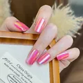 Rosafarbene Aurora-Chrome-Nägel zum Aufkleben mit Holo-Effekt und mittellanger Quadratform - BZ1944 Farbenfrohes Purpur