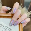 Holografische Aurora Cat-Eye Press-On-Nägel in mittellanger Quadratform mit Glanz - BZ1946 Brillante Farben