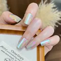 Holografische Aurora Katzenauge Press-on-Nägel mit rosa-grünem Schimmereffekt - BZ1949 Indigoblau