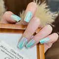 Selbstklebende Kunstnägel in schillerndem Laser-Grün mit Aurora-Chrom-Effekt-Finish - BZ1951 Frühlingsgrün