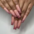 Lange quadratische weinrote Herz-Drucknägel mit Glitzerverlauf und Sternenmustern - Kleber-Typ / Gold Violett Rosa Herz (Mit Kleber)