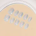 Unghie finte corte quadrate olografiche con finitura cromata aurora iridescente - Occhio di Gatto Bianco Aurora (BY1433) / Stile Colla Gel UV (ai-30 Pezzi/Confezione) / Bianco