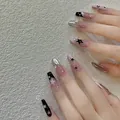 Handmade coffin press-on nails with star patterns, rhinestones, and silver mirror tips - Firework Silver / Phototherapy Glue Style