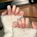 Handmade sheer gradient press-on nails with colorful shell flakes and gold foil accents - Phototherapy Glue Style / Blue Jade Gold Finger (BY1267)