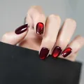 Unghie finte a occhio di gatto rosso ciliegia intenso con finitura lucida su nero - Spato Rosso (BY1310) / 30 Pezzi/Confezione (Tipo di Colla per Fototerapia)