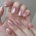 Unghie finte rosa nude effetto gelatina con forma squadrata e arrotondata, stile raffinato - Trucco Rosa Argento (BY1312) / 30 Pezzi/Confezione (Tipo di Colla per Fototerapia)