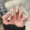Elegante champagne kattenoog plaknagels met glanzend magnetisch effect in ovale vorm - Fototherapie Lijm Stijl / 24 Stuks/Set / Charmante Stijl (BY1304)