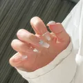 Translucent milky white gradient coffin press-on nails with silver hearts and rhinestones - Phototherapy Glue Style / 24 Pcs/Set / Beige Diamond Heart (BY1205)