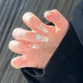 Exquisite jelly finish press-on nails with silver 3D heart and rhinestone details - Phototherapy Glue Style / 24 Pcs/Set / Pale Yellow Diamond Heart (BY1206)
