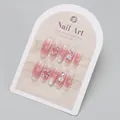 Faux ongles de Noël faits main avec dégradé rose, motifs flocons de neige et strass - Tailles mixtes / Style Flocon de Neige de Noël (BY2033) / Pack de 30 / Rose Blanc