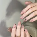 Handmade press-on nails in nude with metallic edge, silver glitter and blue rhinestones - Phototherapy Glue Style / Peerless Elegance (BY1227)