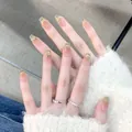 Pink and green cat-eye press-on nails with pearls and rhinestones decoration - Phototherapy Glue Style / Endless Romance (BY1212)