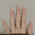 Handmade almond nude gradient press-on nails with glitter and gold crystal accents - Boxed Set / Lotus Emerging from Water (BY2134)