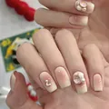 Short square-oval pink gradient press-on nails with 3D pearls, rhinestones, and hearts - Phototherapy Glue Style / Gradient Star Moon (BY1232)
