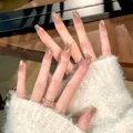 Handmade gradient nude pink press-on nails with colorful shell flakes and gold foil - Phototherapy Glue Style / Blue Jade Gold Finger (BY1234)