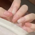 Short oval press-on nails in peach pink and milky white with glossy glitter finish - Bs2158 / Full Sizes (M/S/XS)#30 Pieces/Plate